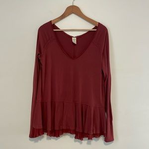 We the Free Size M Red Ruffle Thermal Blouse